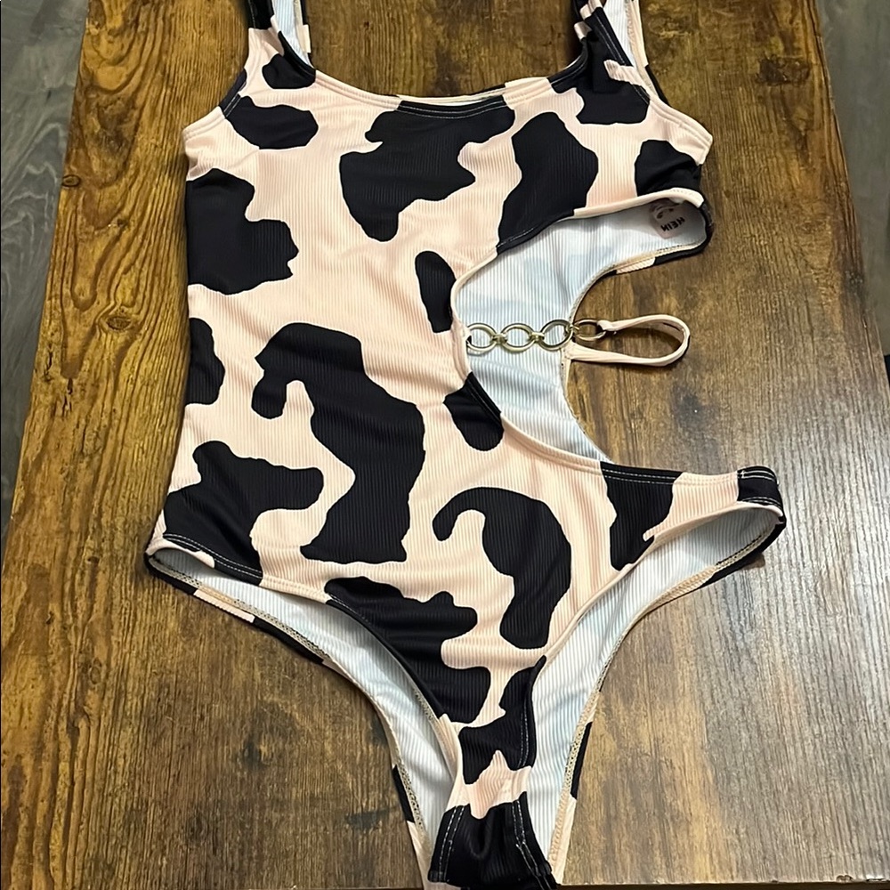 Trendy Cow Print Cutout Swimsuit